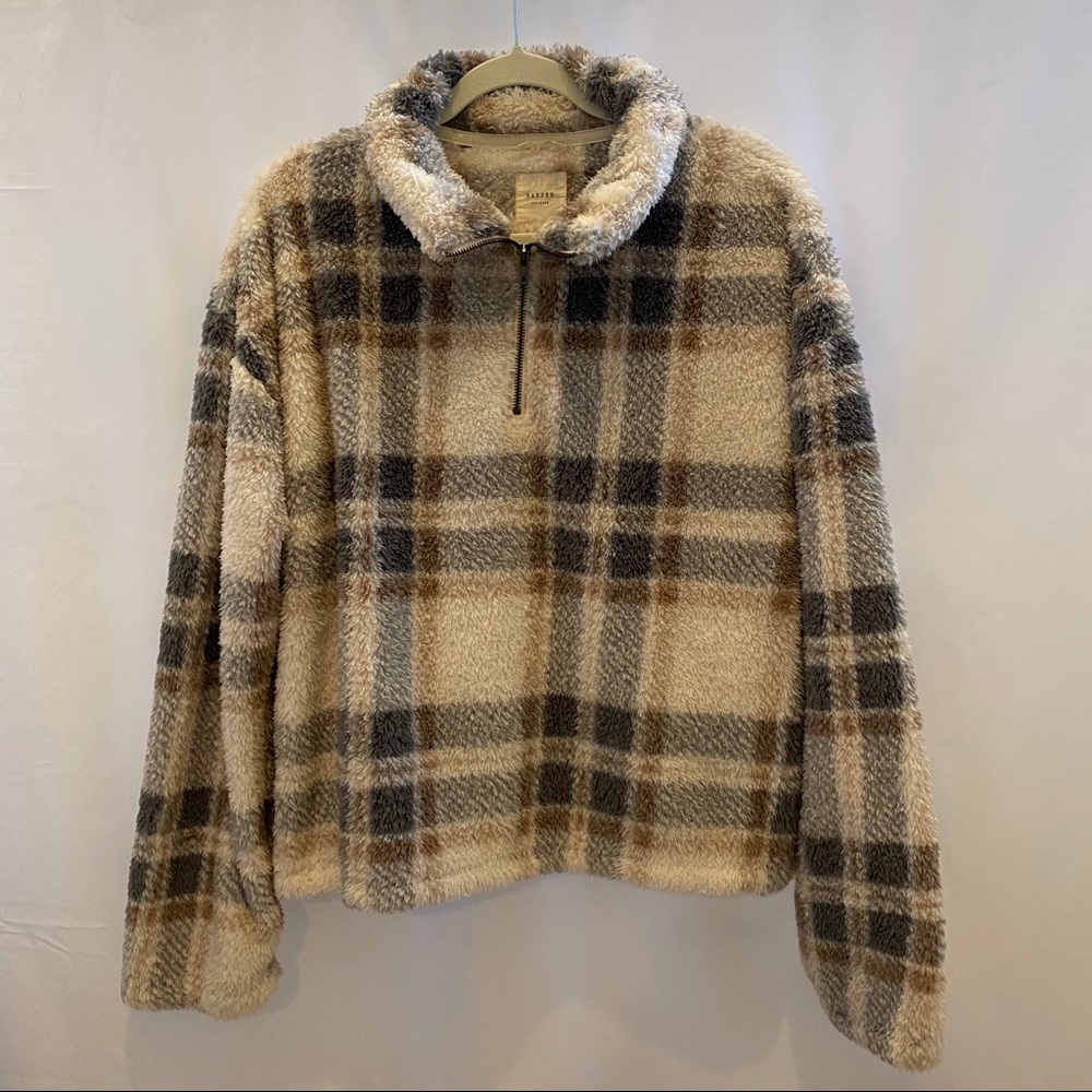 Harper Heritage Fuzzy Neutral Plaid Quarter Zip